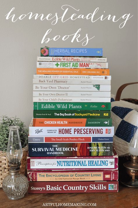 Simple Living Books, Books For Homemakers, Homemaking Books, Homestead Books, Homesteading Books, Books For Homeschool Moms, Living Off The Grid Books, Best Homesteading Books, Homestead Inspiration