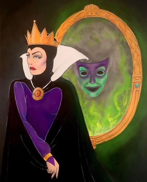 Snow White Witch, Snow White Queen, Pinocchio Disney, Mirror Drawings, Disney Evil Queen, Snow White Evil Queen, Evil Disney, Snow White Seven Dwarfs, Arte Grunge