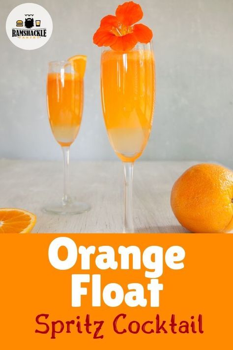 This Orange Float Spritz Cocktail recipe is a delicious take on the Summer cocktail straight from Italy. Using Orangecello, Prosecco, and Orange Sherbet we can make this refreshing drink in a jiffy and can easily change this over to a wonderful lemon cocktail. #prosecco #sherbet #cocktail Orangecello Cocktails, Orange Float, Cocktail Prosecco, Liqueur Cocktails, Prosecco Cocktail Recipes, Prosecco Drinks, Sherbet Recipes, Orange Dessert, Pantry Recipes