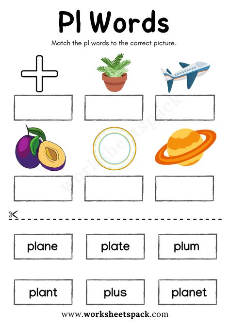 Free Pl Blend Words Worksheets PDF for Kindergarten - Printable and Online Worksheets Pack Pl Blend Words Worksheet, Pl Words Phonics, Pl Blend Words, Kindergarten Handwriting Activities, Phonics Blends Worksheets, Kindergarten Start, Blends Activities, Cvc Words Worksheets, Phonics Blends