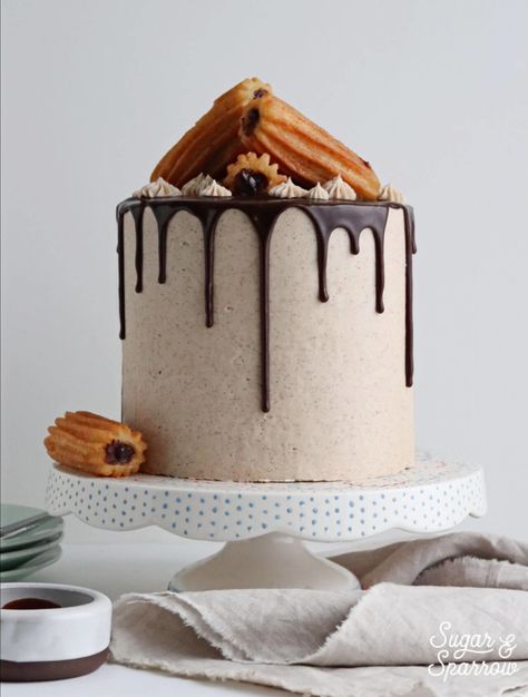 churro cake recipe by sugar and sparrow Churro Cake Recipe, Churro Cake, Churro Recipe, Mexican Cake, Spicy Chocolate, Mexican Dessert Recipes, Mexican Chocolate, Chocolate Wedding Cake, Mexican Dessert