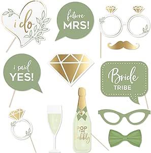 Bachelorette Party Props, Gold Bachelorette Party Decorations, Olive Green Wedding, Bridal Shower Photo Prop, Engagement Photo Props, Green Bridal Showers, Olive Green Weddings, Olive Wedding, Bridal Shower Balloons