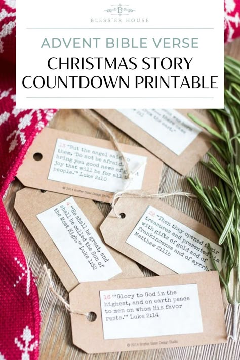 Unique Advent calendars, DIY 24-day countdown ideas, and a free Advent Bible verse printable of 1 Christmas story scripture per day. Advent Calendar Christmas Story, Christmas Advent Bible Verses, Diy Scripture Advent Calendar, 12 Days Of Christmas Scriptures, 25 Days Of Christmas Bible Verses, Christmas Story Advent Printable, Scripture Advent Calendar Lds, Christian Christmas Advent Ideas, Christmas Story Advent Calendar