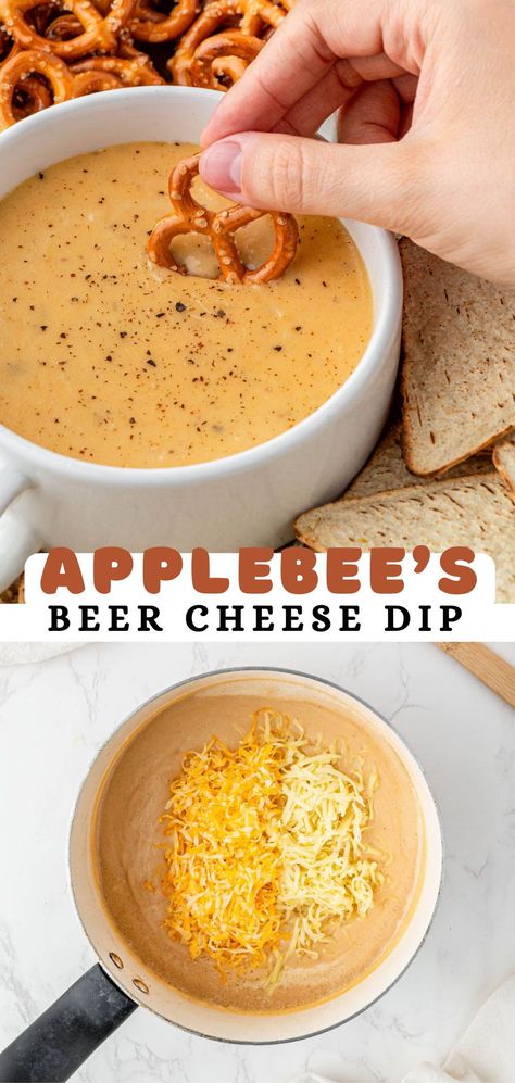 Applebee’s Beer Cheese Dip is creamy, made with a crisp pale ale, and is packed full of light yet savory flavors. This famous beer cheese dip appetizer is great to serve on game day or at your next party with warm soft pretzels or crunchy corn chips. Soft Pretzel And Beer Cheese Dip, Homemade Beer Cheese Dip, Beer Cheese Dip Velveeta, Blue Moon Beer Cheese Dip, German Beer Cheese Dip For Pretzels, Slow Cooker Beer Cheese Dip, Apple Bees Beer Cheese Dip Recipe, What To Dip Pretzels In, Pretzel Cheese Dip Recipes