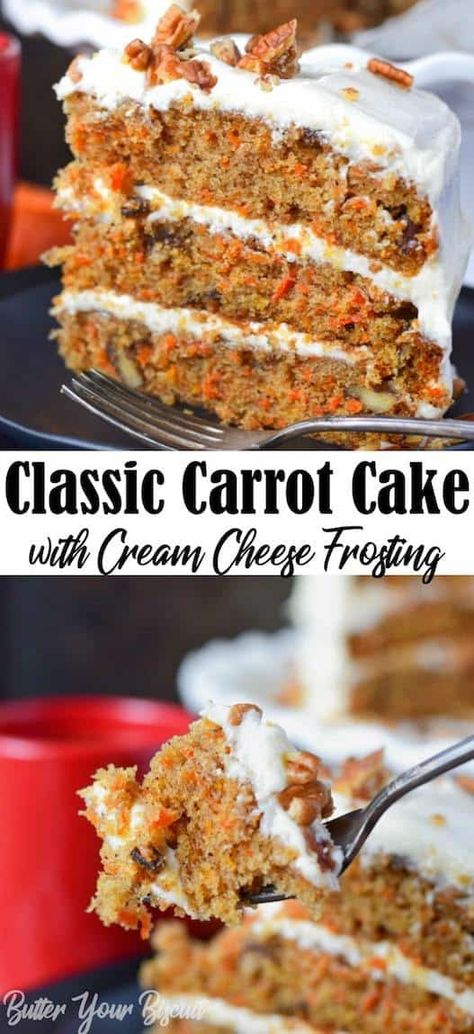 This Carrot Cake Recipe is easy to make, super moist and smothered in the most delicious cream cheese frosting! #carrotcake #dessert #cake Classic Carrot Cake, Recipe With Cream Cheese, Cream Cheese Frosting Cake, Homemade Carrot Cake, Carrot Cake With Cream Cheese, Carrot Cakes, Best Carrot Cake, Cake With Cream Cheese Frosting, Table Manners