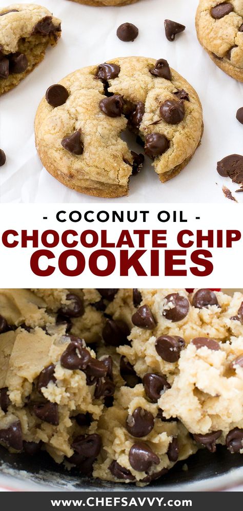 Coconut Oil Dessert, Cookies Made With Coconut Oil, Oil Chocolate Chip Cookies, Coconut Oil Baking, Coconut Oil Chocolate Chip Cookies, Chocolatechip Cookies, Coconut Oil Cookies, No Bake Chocolate Desserts, Coconut Oil Chocolate