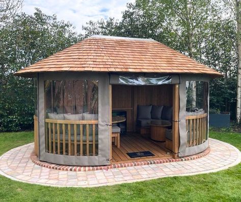 Gathering With Friends, Wooden Gazebo, Sofa Seating, Love Luxury, Circular Table, The Missing Piece, Garden Gazebo, Plush Sofa, Outdoor Living Room