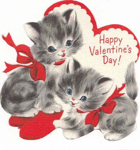 vintage "Happy Valentine's Day!" kittens Image St Valentin, Animal Valentine Cards, Retro Valentine Cards, Happy Valentines Day Gif, Kittens Vintage, Valentines Day Cat, Postal Vintage, Valentine Images, Cocoppa Wallpaper