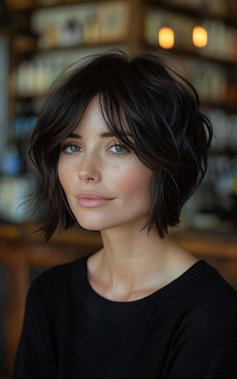 Short Hairstyle Women Middle Part Thick Hair, Angled Short Hair, Short Hair For Short Necks, Curtain Bangs French Bob, Shaggy Bob Fine Hair, Short Hair With A Fringe, French Bob Square Face, Middle Part Bangs Short Hair, Short Haircuts 2024