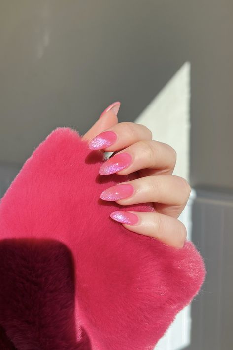 Hot Pink Velvet Nails, Nails To Go With Hot Pink Dress, Nail Inspo Hot Pink, Vibrant Pink Nails, Nails Hot Pink, Nails Aura, Chrome Pink, Nails Solid, Bright Pink Nails