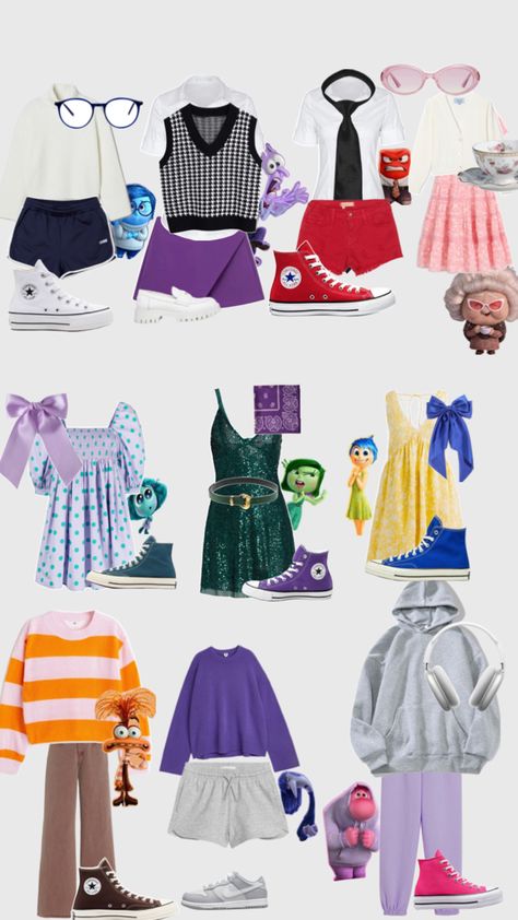 Joy Inside Out Inspired Outfits, Envy Halloween Costume, Disgust Inside Out Outfit, Inside Out 2 Characters Outfits, Inside Out Outfit Ideas Aesthetic, Fear Inside Out Outfit, Joy Outfit Inside Out, Joy Inside Out Costume Diy, Embarrassment Inside Out Outfit