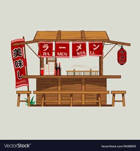 Ramen Stall, Tree House Drawing, Japanese Restaurant Interior, Food Stall Design, Japanese Restaurant Design, Chicken Brands, Ramen Bar, Food Cart Design, Japan Crafts