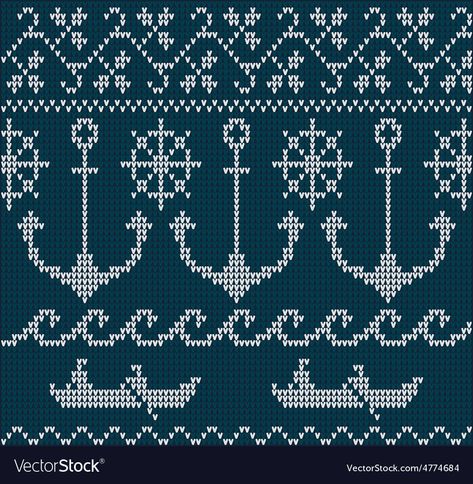 Boat Knitting Pattern, Nautical Knitting Patterns, Fair Isle Knitting Patterns Free, Fairisle Patterns, Knitted Sweater Pattern, Knitting Pattern Sweater, White Knitted Sweater, Sea Anchor, Nautical Sweater