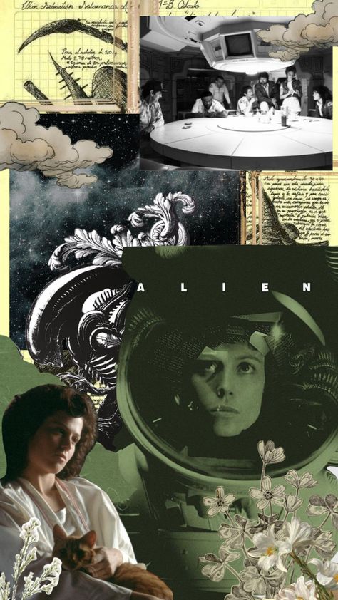 alien #movies #scifi #aesthetic #vintage #moodboard #shuffles #collage #space #alien Alien Lockscreen, Alien Movie Wallpaper, Alien Movie Aesthetic, Alien Moodboard, Alien Collage, Shuffles Collage, Scifi Aesthetic, Alien Movie 1979, Alien Movies