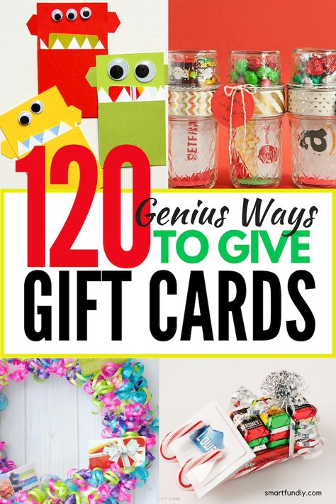 120 Creative Ways To Give Gift Cards Or Money gifts - how to give money gifts and ways to wrap gift cards that are fun to give and fun to open. Clever gift card ideas, funny gift wrap pranks for teens, and ideas you'll come back to again and again! #SmartFunDIY #GiftCards #moneyGifts #Money #Gifts #GiftIdeas #TeenGifts #Teens #ChristmasGifts #Graduation #Grad #graduation gifts #birthdaygift Ways To Give Gift Cards Birthday, Gift Card Decorating Ideas, Gift Card Wreath Ideas Easy Diy, Fun Way To Give A Gift Card, How To Gift Multiple Gift Cards, How To Give Gift Cards For Christmas, Gift Card Wrapping Ideas Birthday, Fast Food Gift Card Ideas, Ways To Give Multiple Gift Cards