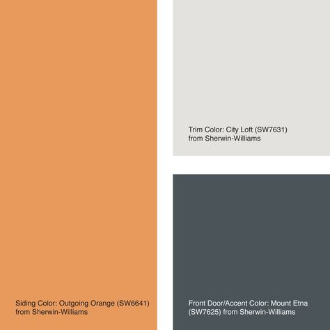 Exterior Color of the Week: 5 Ways to Make Orange Work for You Exterior Orange House Colors, Orange House Exterior Paint Colours, Orange Stone House Exterior, Orange Front Door Grey House, Orange Roof House Colors, Orange Exterior House Colors, Orange Roof House, Orange Houses, Brown House Exterior