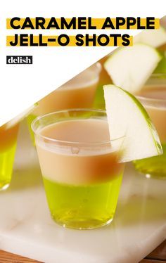 Caramel Apple Jello Shots, Apple Jello Shots, Apple Pops, Jello Pudding Shots, Caramel Apple Pops, Jell O Shots, Cocktail Shots, Jello Shot Recipes, Jello Shot