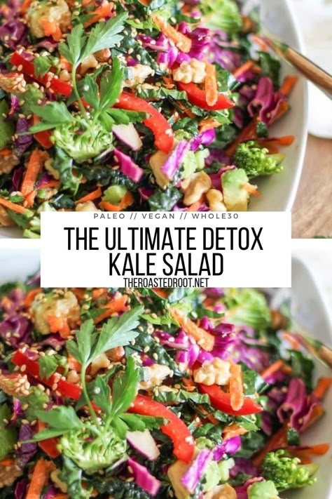 The Ultimate Detox Salad Kale Superfood Salad, Crunchy Detox Salad Recipe, Detox Salad Recipes Clean Eating, Super Food Salad, Cleansing Salads, Antioxidant Salad Recipe, Whole 30 Vegetarian Recipes, Detox Salad Recipes, Healing Salad