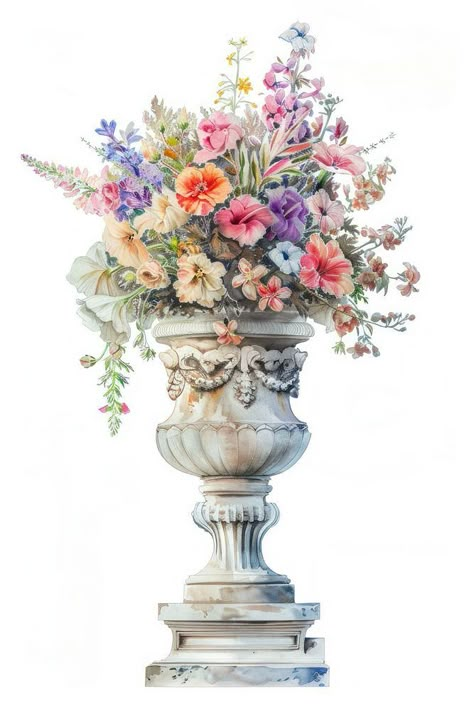 Elegant floral arrangement in vase | free image by rawpixel.com / Pinn Flowers Pot, Vase Antique, Wallpaper Illustration, Decoupage Ideas, Card Background, Vase Arrangements, Antique Vase, Rococo Style, Vintage Vases