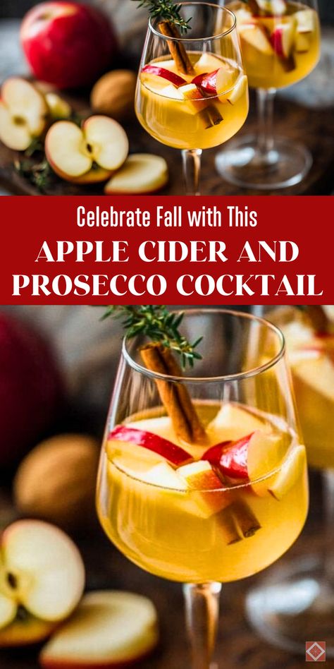 Add a festive twist to your holiday drinks with apple cider sangria and Prosecco! Spiced cider, fresh fruits, and bubbly Prosecco make this cocktail the perfect addition to your Thanksgiving or Christmas celebrations. Save this pin for a sparkling holiday drink idea! Cider Prosecco Cocktail, Apple Cider Holiday Cocktail, Prosecco Apple Cider Cocktail, Spiced Apple Cider Sangria, Apple Cider Mimosa Bar, Sparkling Apple Cider Cocktail, Persecco Cocktails Drink Recipes, Sparkling Cider Cocktail, Drinks With Prosecco