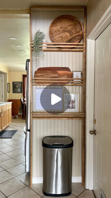 Jaimie G | Budget & Renter Friendly DIY on Instagram: "DIY plate rack! Tutorial ⬇️  This project was a blast to put together for my mother-in-law’s kitchen! I’m so thrilled she likes it 💜 it turned out better than imagined.   I built this piece using 1x4 pine boards, a leftover baseboard, wood glue, & brad nails to form the base.   Next I secured bead board to the backside using 1” brad nails.   PRIME with bin shellac based primer so your paint doesn’t scratch off.  Painted the desired color to match her aesthetic.   Cut, pre condition & stained the wood trim (window moulding), shelves, and railing (also window moulding) with @minwaxusa “Early American” stain.   Measured out the desired gaps and fixed everything to the piece then attached to the wall using anchors & screws.   Styled with Plate Rack Wall, Diy Plate Rack, Pine Boards, Window Molding, Brad Nails, H.e.r Aesthetic, Plate Racks, Mother In Law, Put Together