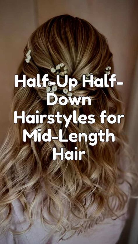 50 Cute Half-Up, Half-Down Hairstyles for Medium Length Hair Prom Hair Medium Length, Bride Hair Down, Mother Of The Groom Hairstyles, Bridal Hair Half Up, Prom Hair Medium, Half Updo Hairstyles, Up Hairdos, Wedding Hairstyles For Medium Hair, Wedding Hair Half