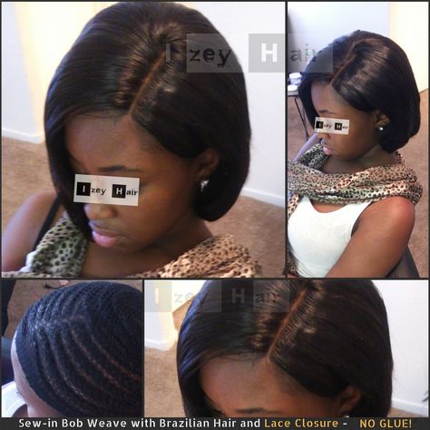 Sew-in Bob Weave with Lace Closure. No Glue!! . izeyhair.com (702) 907-4939 . . . . . #LaceClosure #Bob #BobWeave #BobStyle #SidePart #BrazilianHair #Sewin #SewinWeave #Weave #UnprocessedHair #HairWeft #HairCut #BrazilianHair #Braids #Braiders #Braider #BlackHairStyle #ProtectiveStyles #HairStylist #HairBraiders #AfricanBraider #Stylist #Hair #HairExtensions #HairInspiration #IzeyHair Vixen Sew In Braid Pattern, Cute Weave Hairstyles, Long Weave Hairstyles, Bob Weave, Black Hairstyles With Weave, Types Of Hair Extensions, Haircut Types, Sew In Weave, Sew In Hairstyles