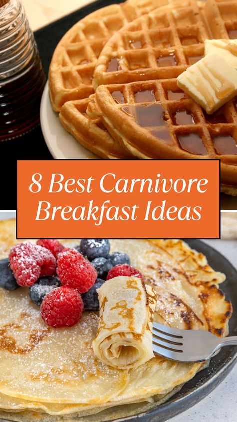 The best carnivore breakfast recipes! Easy, tasty and carnivore friendly. Follow me for more amazing carnivore breakfast recipes! Pin this page for later. Perfect for keto and low carb diet too! Carnivor Diet Breakfast, Easy Carnivore Breakfast, Meat And Eggs Diet Keto Premade Breakfast, Carnivore Diet For Diabetics, Ketovore Breakfast Ideas, Carnivore Diet Pancakes, Beginning Carnivore Diet, Carnivore Pancake Recipe, Carnivore Diet With Fruit And Veggies, Carnivore Pancakes Recipe, Carnivore Omlet