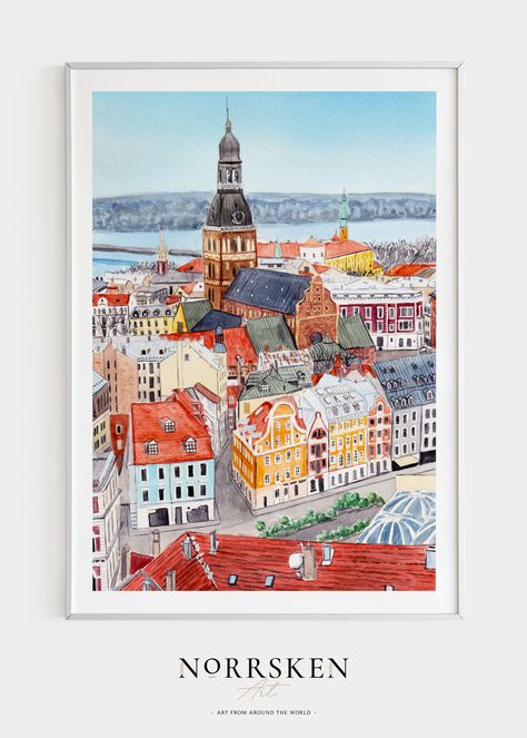 Souvenir Art, Wall Art Watercolor, 60s Retro, Riga Latvia, Watercolor Art Prints, Riga, Art Watercolor, Latvia, Travel Art