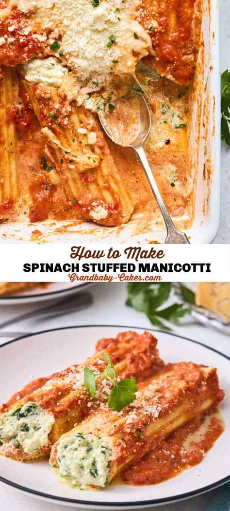 This Cheese Manicotti recipe has cheesy ricotta spinach filled pasta, a creamy creole sauce and marinara sauce with tons of amazing flavors throughout! #pasta #manicotti #cheesemanicotti #stuffedmanicotti #spinach #italianrecipe #stuffedshells #vegetarian #vegetarianrecipe #vegetarianpasta Veggie Manicotti Recipe, Vegetarian Manicotti Recipe, Authentic Manicotti Recipe, Manicotti Recipe Spinach, Pasta Manicotti, Stuffed Manicotti Recipe, Cheese Manicotti Recipe, Pasta Station, Spinach Manicotti