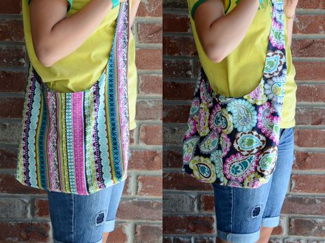 cloth pocketbook patterns | Reversible Sling Bag Tutorial | Skip To My Lou Sling Bag Pattern, Handbag Sewing, Hobo Bag Patterns, Sew Patterns, Boho Clutch, Reversible Bag, Sew Ins, Market Bags, Sewing Tutorials Free