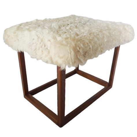 Listed on VNTG.com: Swedish teak & sheepskin stool, 1960s | #vntg #vintage Sheepskin Stool, Vintage Stool, Lounge Armchair, Modern Lounge, City Furniture, Wooden Hand, History Design, Mid Century Design, Solid Oak