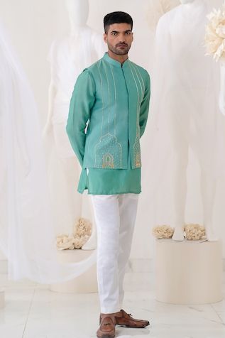 Runit Gupta | Designer Kurta, Nehru Jackets and Sets, Shirts for Men Indian Wedding Outfits Guest, Indian Wedding Clothes For Men, Sleeveless Kurta, Silk Pant, Indian Wedding Outfit, Kurta Set For Men, Nehru Jackets, Kurta With Pants, Silk Pants