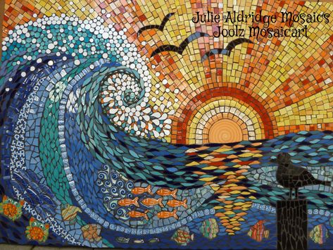 Sunset Wave in Competition | www.themosaicstore.com.au/Mosai… | Flickr Beautiful Mosaics, Mosaic Waves, Mosaic Tree, Deco Surf, Mosaic Art Diy, زجاج ملون, Mosaic Art Projects, Mosaic Tile Art, Mosaic Stained