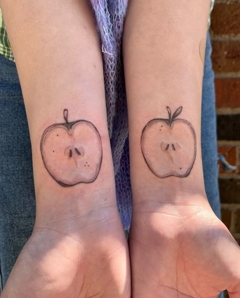 Silly Tattoos, Apple Tattoo, Matching Tats, Chuck Close, Funky Tattoos, Cute Tats, Tattoos Inspo, Cute Little Tattoos, Stick N Poke