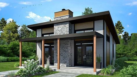 Contemporary, Modern Plan with 686 Sq. Ft., 2 Bedrooms, 1 Bathrooms Picture 2 Chalet Modern, Small Modern Cabin, Drummond House Plans, Modern Floor Plans, Tiny House Plan, Plans House, Modern Style House Plans, Contemporary Style Homes, Contemporary House Plans