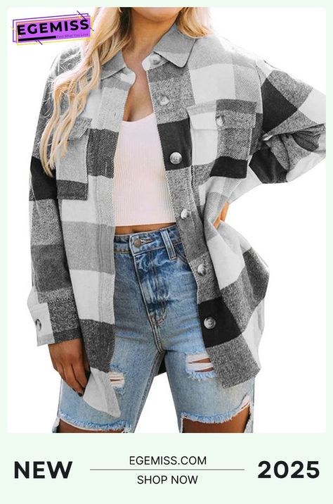 Casual Plaid Button Down Long Sleeve Coat