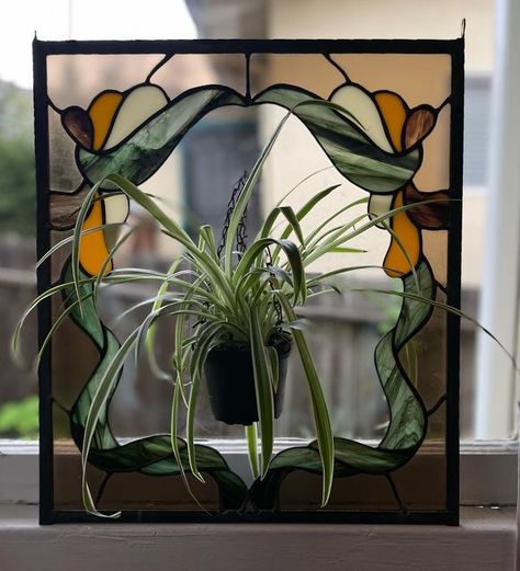 Plant Hanger Window, Stained Glass Art Patterns, Stained Glass Corner, Look Back At It, Diy Stained Glass Window, Stain Glass Window Art, Hanging Stained Glass, Glass Window Art, Stained Glass Decor