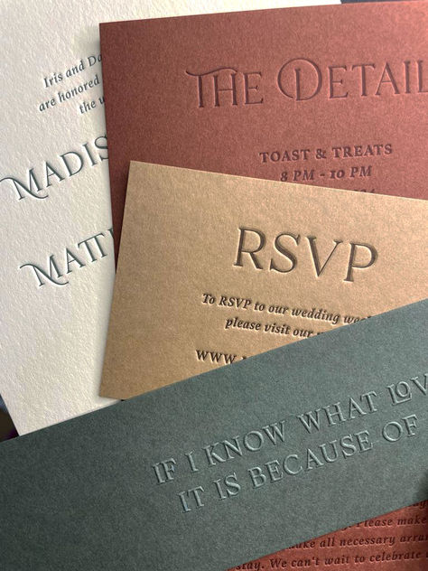 Earth tone semi-custom letterpress wedding invitations Earth Tone Wedding Invitations, 2025 Wedding Invitations, Modern Letterpress Wedding Invitations, Modern Vintage Wedding Invitations, Earth Tones Wedding, Sunset Wedding Invitations, Vintage Inspired Wedding Invitations, Barrel House, Earth Tone Wedding