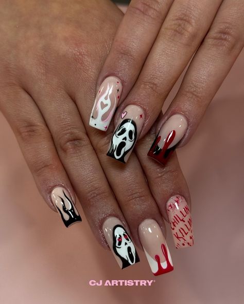 Get get to slay slay slay, Ghostface-style 👻 💅🏼 CJ Set: Boujee AF 🎨 Colour/System: Acrylic - Cotton Candy 🦸🏻‍♀️ Artist: Alandra 💎 Shape: Square ⏰ Time: 3-4hrs 🌜 Lasts: We recommend visits every 2-3 weeks 📍 Location: Granville, NSW 💻 Bookings: Link in Bio or DM 📲 Phone: 0490239494 #halloweennails #spookyseason #nailart #trickortreatnails #CJArtistry #alandraslays Halloween Nails, Cotton Candy, 3 Weeks, Link In Bio, Nail Art, Candy, Square, Nails, Quick Saves