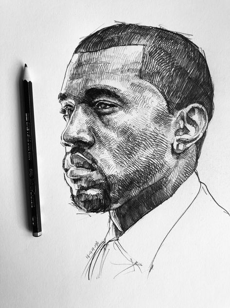 Kayne West Drawing, Rappers Sketch, Kanye Bear Drawing, Kanye West Drawing Easy, Kanye Portrait, Kanye Sketch, Rapper Sketches, Kanye West Sketch, Drawings Of Rappers