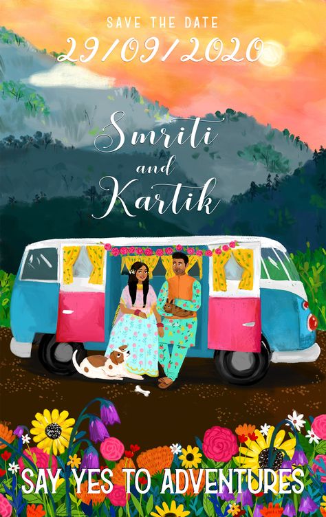 Save The Date Ideas Illustration, Wedding Cards Illustration, Illustrated Save The Date, Save The Date Ideas For Weddings Indian, Wedding Art Illustration, Fun Save The Date Ideas, Doodle Wedding Invitation, Wedding Invite Illustration, Wedding Card Illustration