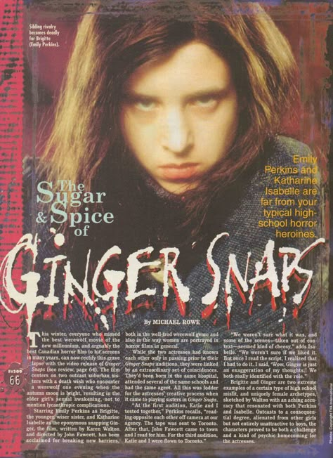 Brigitte Fitzgerald, Ginger Fitzgerald, Women In Horror, Emily Perkins, Katharine Isabelle, Slasher Movies, Ginger Snap, Ginger Snaps, On Tumblr