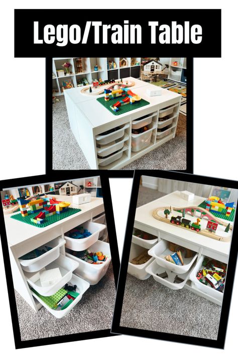 ikea trofast activity table Lego And Train Table, Baby Play Table, Trofast Toy Storage, Train Table Storage, Lego Activity Table, Ikea Train, Preschool Tables, Toy Storage Units, Table For Kids