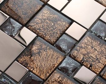 Stainless Steel Tile Backsplash, Kitchen Wall Tiles Backsplash, Metal Tile Backsplash, Glass Tile Backsplash Kitchen, Trendy Kitchen Backsplash, Mosaic Bathroom Tile, Metal Mosaic, Stainless Steel Backsplash, Steel Backsplash