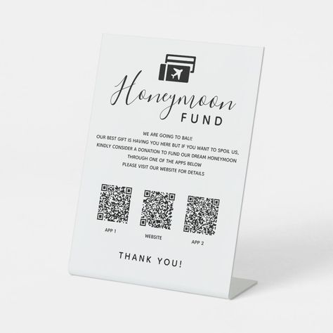 Scan QR Code App Digital Honeymoon Fund Wedding Pedestal Sign Honeymoon Fund Wedding, Wedding Honeymoon Fund, Honeymoon Fund Sign, Cash Gifts, Wedding Fund, Qr Code Wedding, Coding Apps, Honeymoon Fund, Bridal Shower Tables