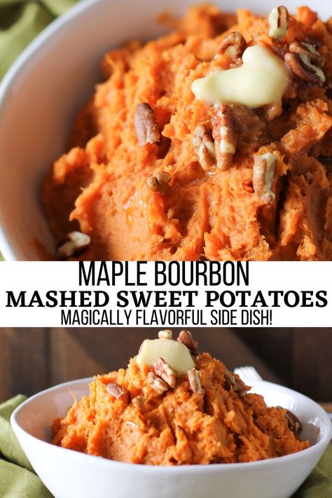 Bourbon Sweet Potatoes, Sweet Potato Recipes Mashed, Maple Sweet Potatoes, Potato Pudding, Orange Sweet Potatoes, Healthy Thanksgiving Recipes, Maple Bourbon, Candied Sweet Potatoes, Potato Recipes Side Dishes