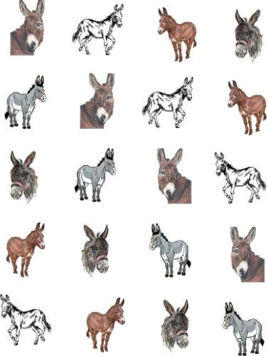 Donkey Nail Art, Donkey Cute Drawing, Cartoon Donkey Images, Donkey Cartoon Illustration, Minature Donkeys, Animal Nail Art, Water Transfer, Nail Decals, Rooster