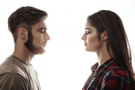 Side view. man and woman facing each oth... | Free Photo #Freepik #freephoto #intimacy #intimate #young-couple #happy-couple Emotional Advertising, Man Looking Up, Excited Face, Verbal Communication Skills, Hands On Face, Verbal Communication, Side Portrait, Sleeping Women, Short Brown Hair