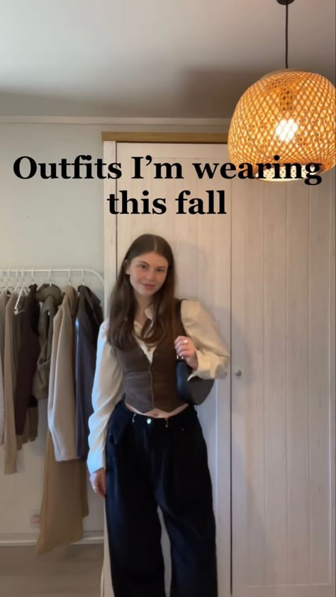 Brown Blazer Outfit Aesthetic, Button Vest Outfits Aesthetic, Light Academia Outfit With Jeans, White Waist Coat Outfit Women, Women In Waistcoats Aesthetic, Brown Suit Vest Outfits For Women, Black Buttoned Vest Outfit, Suit Vest Outfits Aesthetic, Dark Academia Outfit Vest